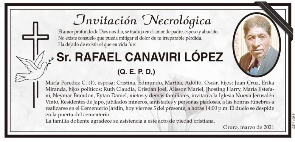 Invitación Necrológica: Sr. Rafael Canaviri López