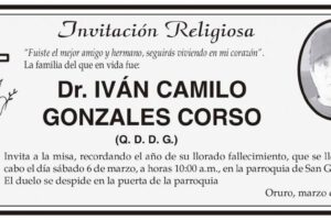 Invitación Religiosa: Dr. Iván Camilo Gonzales Corso