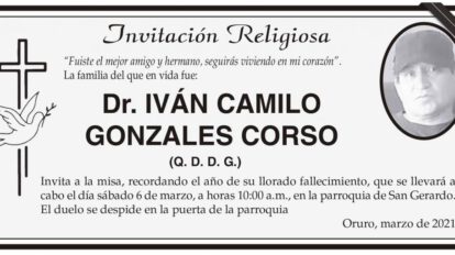 Invitación Religiosa: Dr. Iván Camilo Gonzales Corso
