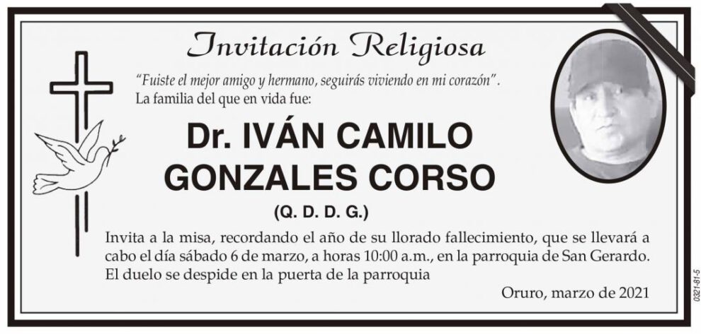 Invitación Religiosa: Dr. Iván Camilo Gonzales Corso