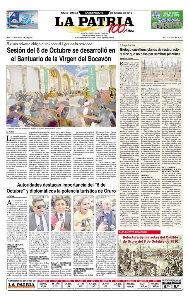 Portadas impresas del domingo 6 de octubre de 2019