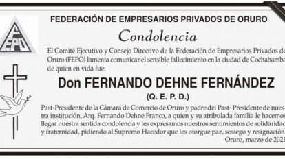 Condolencia por el fallecimiento de Fernando Dehne Fernández