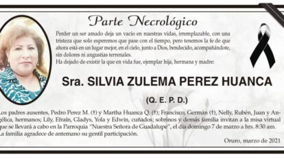Necrológico de Silvia Zulema Perez Huanca