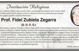 Invitación Religiosa: Prof. Fidel Zubieta Zegarra