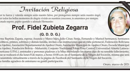 Invitación Religiosa: Prof. Fidel Zubieta Zegarra