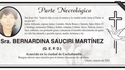 Necrológico de Bernardina Sauciri Martínez