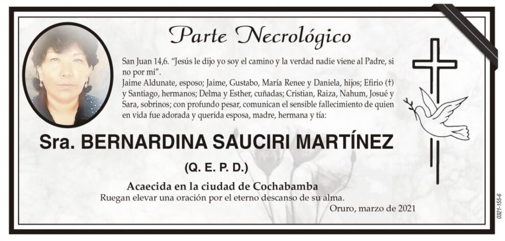 Necrológico de Bernardina Sauciri Martínez