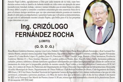 Ing. Crizólogo Fernández Rocha obituario