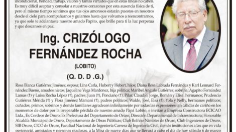 Ing. Crizólogo Fernández Rocha obituario