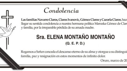 Condolencia por la pérdida de Elena Montaño Montaño
