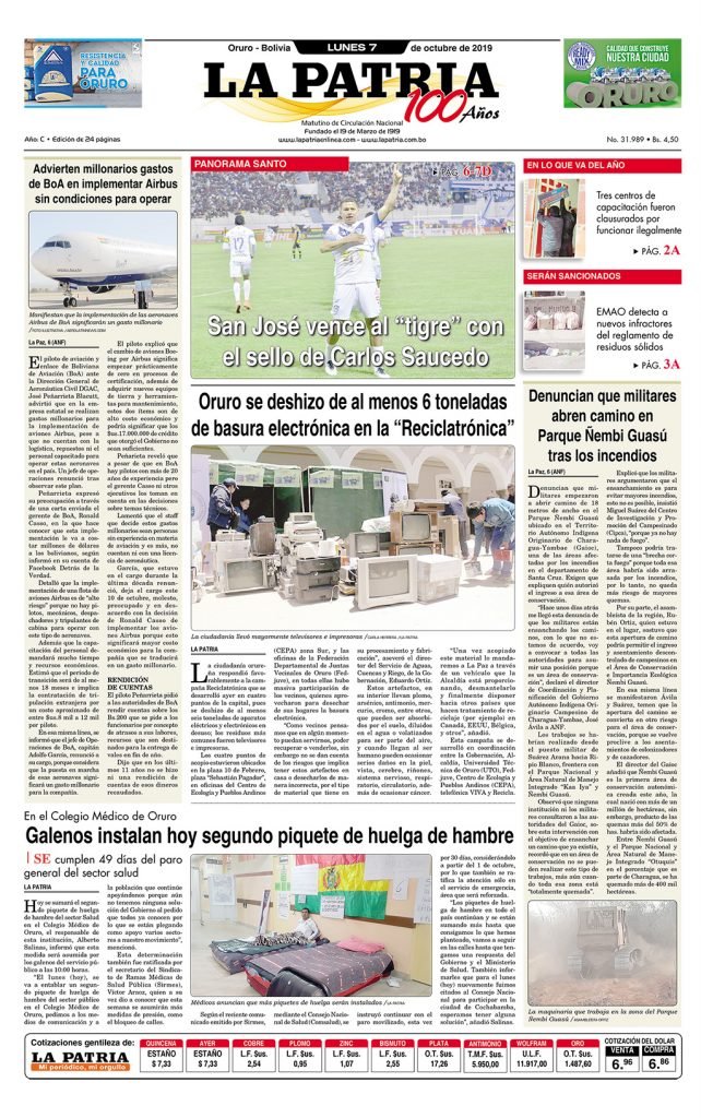 Portadas impresas del 7 de octubre de 2019