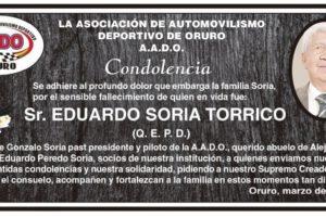 Condolencia por el fallecimiento de Eduardo Soria Torrico