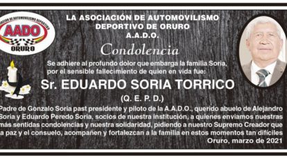 Condolencia por el fallecimiento de Eduardo Soria Torrico