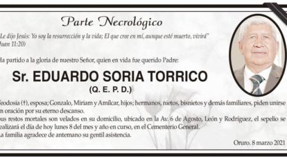 Parte Necrológico de Eduardo Soria Torrico