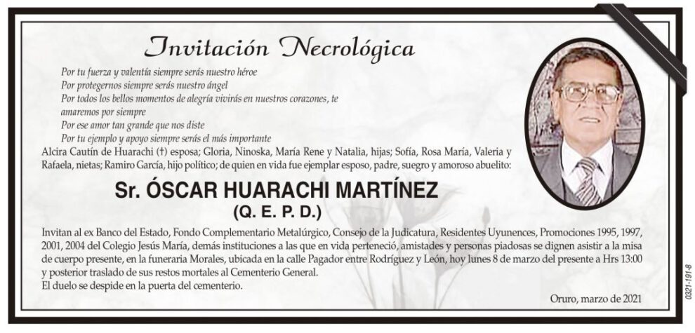 Invitación Necrológica: Óscar Huarachi Martínez