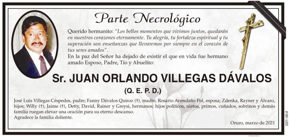 Obituario de Juan Orlando Villegas Dávalos
