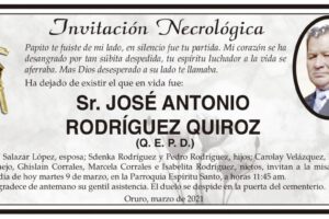 Invitación Necrológica: José Antonio Rodríguez Quiroz