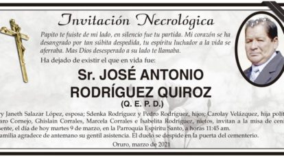 Invitación Necrológica: José Antonio Rodríguez Quiroz