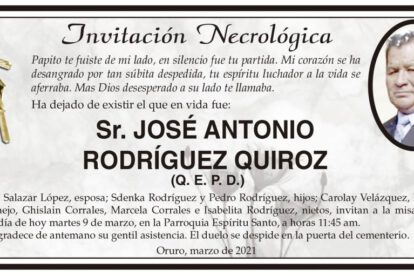 Invitación Necrológica: José Antonio Rodríguez Quiroz