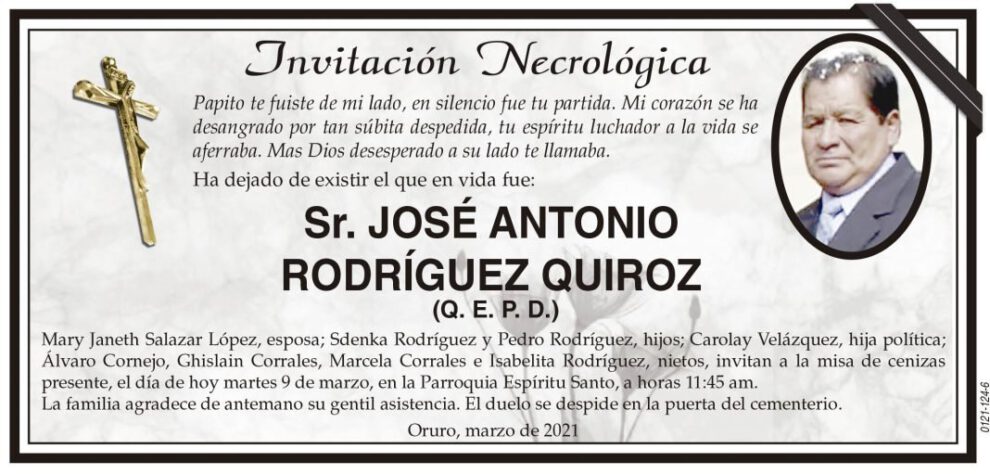 Invitación Necrológica: José Antonio Rodríguez Quiroz