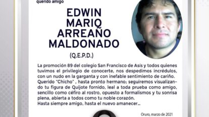 Condolencia por Edwin Mariq Arreano Maldonado