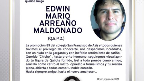 Condolencia por Edwin Mariq Arreano Maldonado