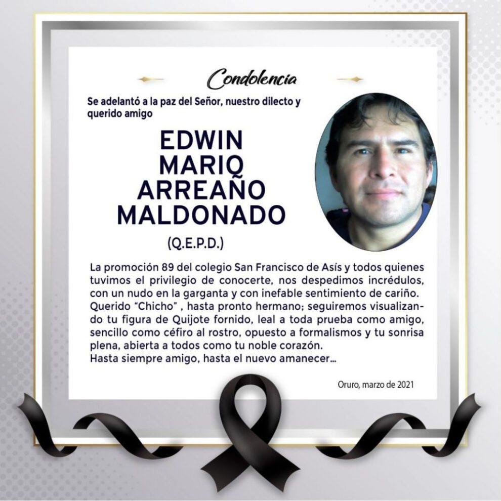 Condolencia por Edwin Mariq Arreano Maldonado