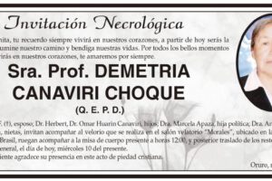 Invitación Necrológica: Demetria Canaviri Choque