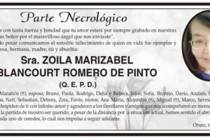Parte Necrológico de Zoila Marizabel Blancourt Romero de Pinto