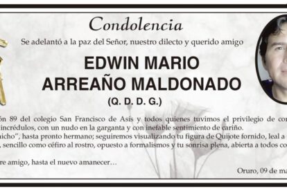 Condolencia por Edwin Mario Arreano Maldonado