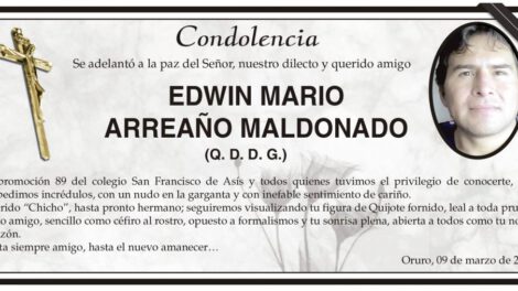 Condolencia por Edwin Mario Arreano Maldonado