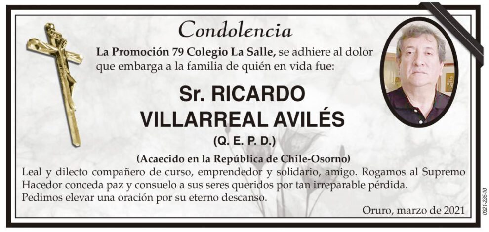 Condolencia por Ricardo Villarreal Avilés