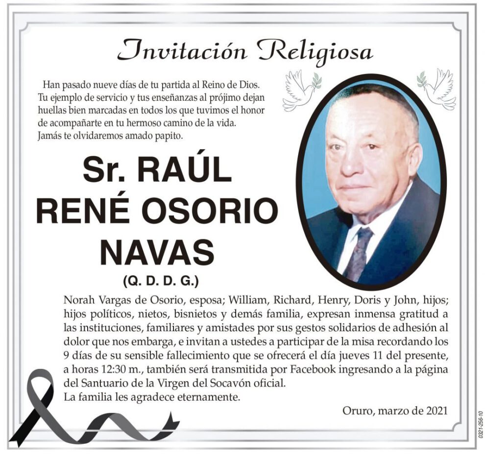 Invitación Necrológica: Raúl René Osorio Navas