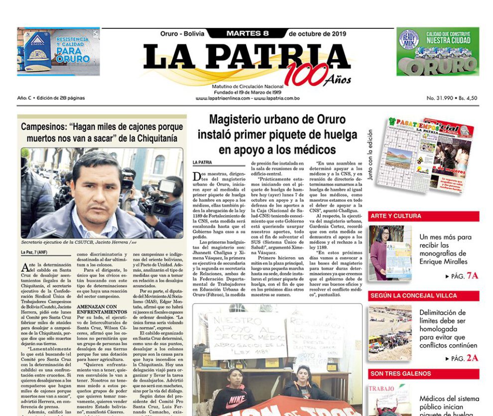 Portadas impresas del 8 de octubre de 2019