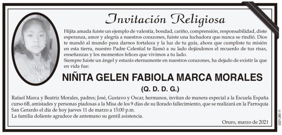 Niñita Gelen Fabiola Marca Morales