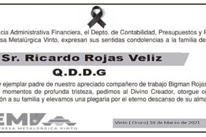 Condolencia por el fallecimiento de Ricardo Rojas Veliz