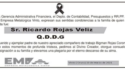 Condolencia por el fallecimiento de Ricardo Rojas Veliz
