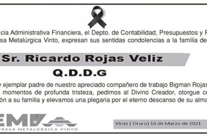 Condolencia por el fallecimiento de Ricardo Rojas Veliz