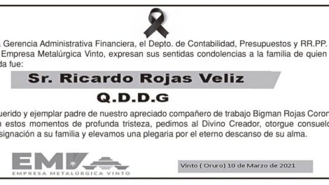 Condolencia por el fallecimiento de Ricardo Rojas Veliz