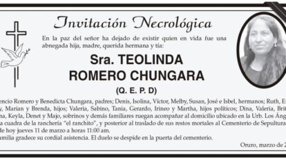 Invitación Necrológica: Teolinda Romero Chungara