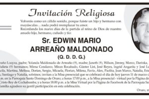 Edwin Mario Arreaño Maldonado, invitación a misa en su memoria