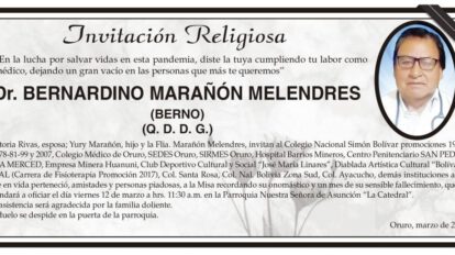 Invitación Religiosa: Dr. Bernardino Marañón Melendres
