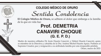 Prof. Demetria Canaviri Choque Q. E. P. D.