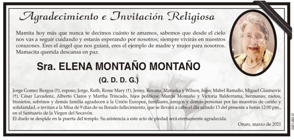 Agradecimiento e Invitación Religiosa por Elena Montaño Montaño