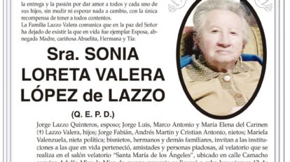 Invitación Necrológica de Sonia Loreta Valera López