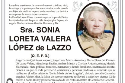 Invitación Necrológica de Sonia Loreta Valera López