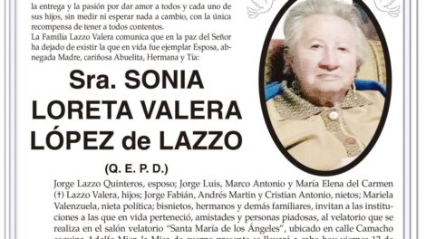 Invitación Necrológica de Sonia Loreta Valera López