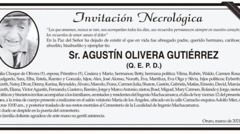 Invitación Necrológica de Agustín Olivera Gutiérrez
