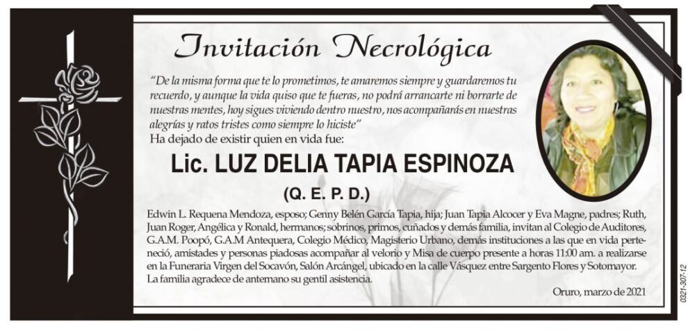 Lic. LUZ DELIA TAPIA ESPINOZA Q. E. P. D.