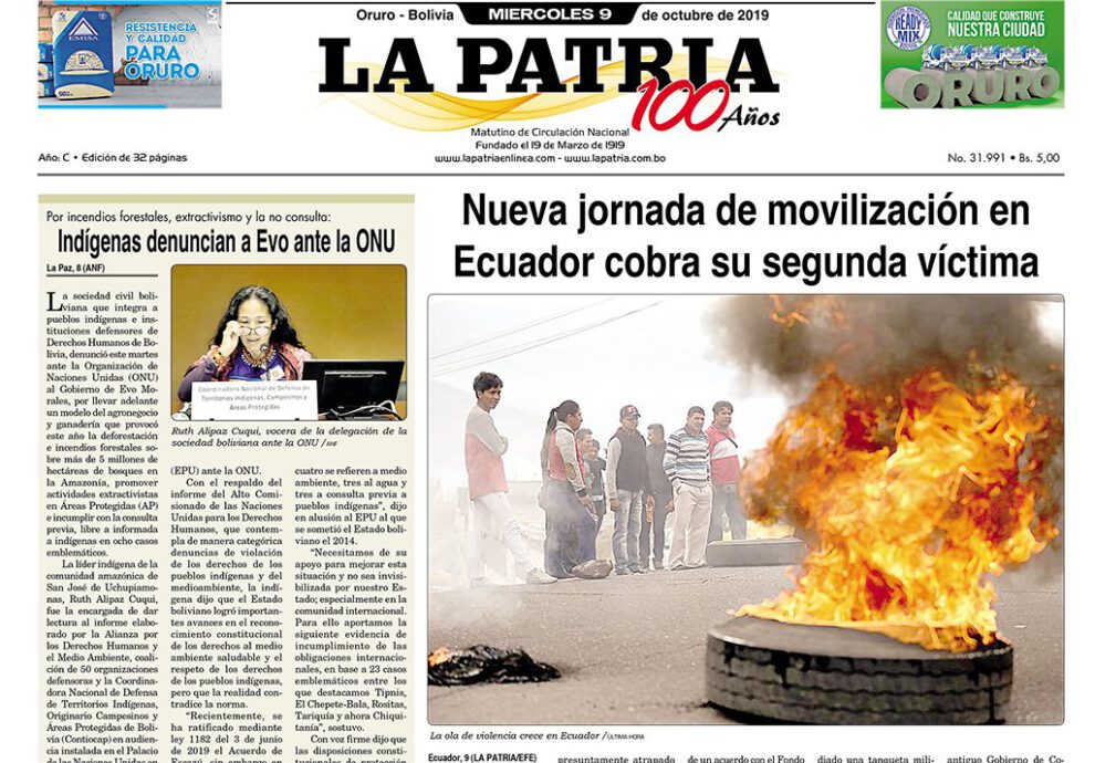 Portadas impresas del 9 de octubre de 2019